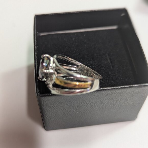 Daliglio Womens 14K White Gold Over Sterling Silver Topaz  Daliglio Women\'s 14K White Gold Over Sterling Silver Topaz and Diamond Ring